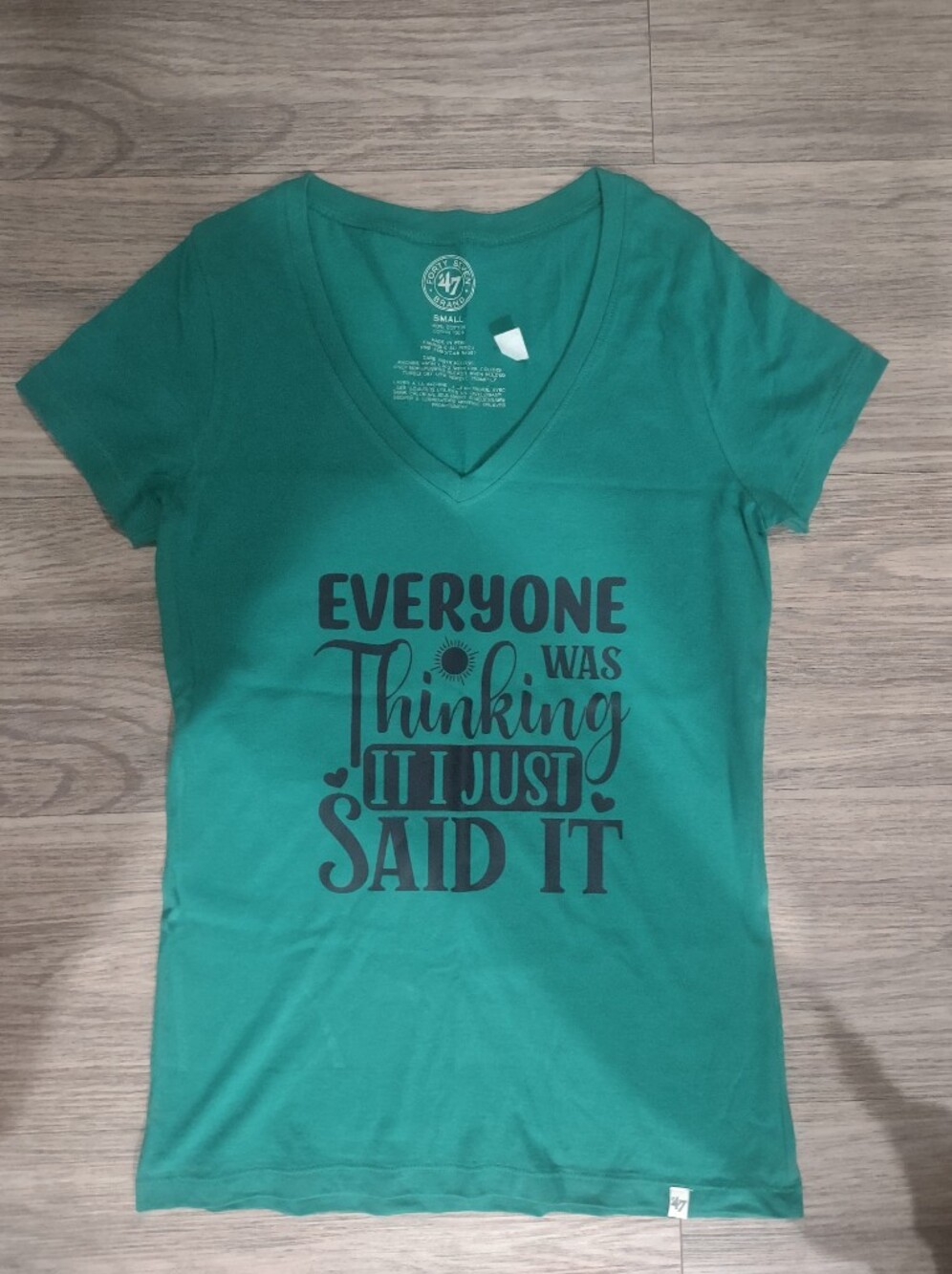 47 Girls Green V-Neck Graphic Tee - Black Text